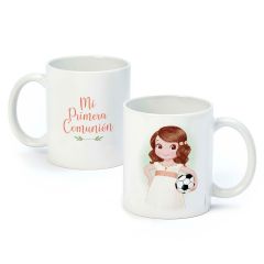 Taza Primera Comunión niña con pelota en caja regalo
