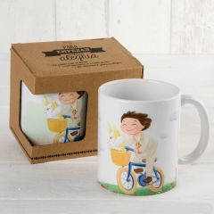 Taza de cerámica de Comunión para niño en bici con caja regalo