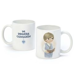 Taza Primera Comunión niño chaleco y Biblia en caja regalo