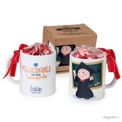 Taza cerámica Pit graduación y pizarra con 6 bombones