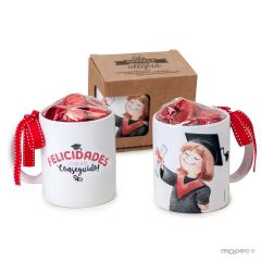 Taza cerámica graduación CHICA 6bombones en caja regalo