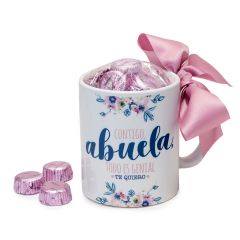 Taza cerámica Contigo Abuela en caja regalo 6 bombones, disponible en varios idiomas