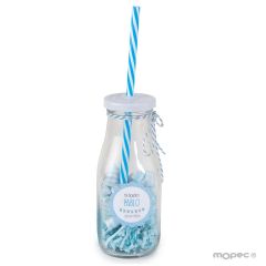 Botellita cristal caña azul y viruta azul 12 caramelos,min.8