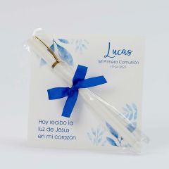 Rotulador y tarjetón azul Comunión personalizado min.16