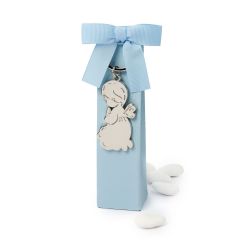 Llavero metal Angel en estuche azul 5 peladillas chocolate