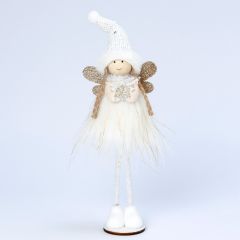 Angelita vestido blanco y alas doradas base madera 28 cm.