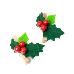 Adorno acebo con pinza, min.12