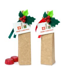 Caja pinza acebo con tarjeta Merry Christmas 2 bombones