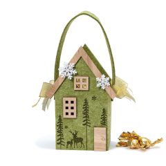 Cesto fieltro casa verde detalles madera 23cm.10 crokichocs