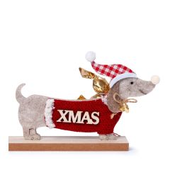 Figura fieltro perro salchicha letrero X'mas 3 crokichocs