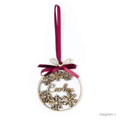 Bola madera personalizada con cinta para colgar ø8cm.