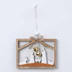 Colgante de madera siluetas Pesebre con cascabel, min.4