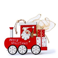 Tren madera rojo 13cm. con colgante 10 minifruits