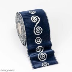Cinta terciopelo azul estampado cableada 100mmx10m