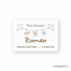 Tarjeta horizontal Prima Comunione marrón,1hoja de 36 unidades, mínimo 5 hojas