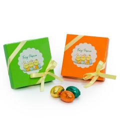 Estuche naranja y verde 8 h. praliné Feliz Pascua
