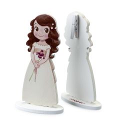 Portafoto niña lirio vestido blanco en madera 12cm, min.6