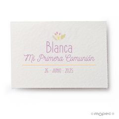 Tarjeta Comunión flores 5x3,5cm. 1hoja=36 tarj.min.5