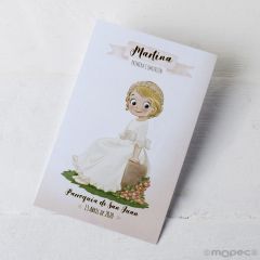 Estampa niña Comunión sentada en banco, precio 25u.