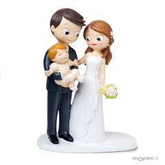Figura novios bebé en brazos, 21cm.