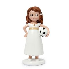 Figura pastel Comunión niña con pelota fútbol 13cm.