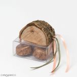 Tronco de madera Marcasitios  en caja con 4 bombones