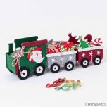 Tren de fieltro navideño con 10 caramelos y forma de Papá Noel, 27cm