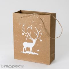 Bolsa Kraft con asas, dibujo ciervo blanco y con purpurina,20x25cm