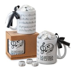 Taza cerámica Partitura musical en caja regalo 6 bombones