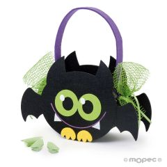 Cesto de murciélago de Halloween con 12 caramelos, 22cm