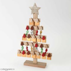 Calendario de adviento de árbol de madera, con dulces 