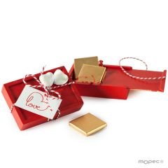 Caja madera 4chocolatinas S.Valentín doble corazón+tarjeta*