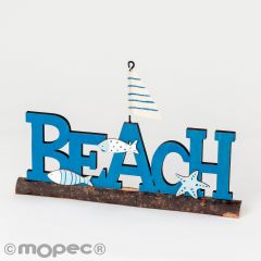 Letrero azul de madera Beach