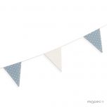 Guirnalda bandera tela 12x16cm. marfil y azul topos 180cm.