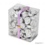 Torinos de chocolate con leche en caja transparente de 850gr . Disponible en varios colores