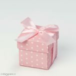 Cajita rosa topos blancos con cinta, min.25