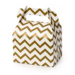 Caja cartón con asa, dibujo chevrón dorado,11x15x8,6cm.