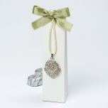 Estuche Colgante strass lazo verde con 2 bombones