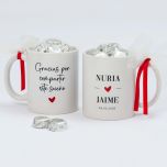 Taza cerámica Gracias por compartir con 6 bombones decorada en caja regalo