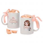 Taza Primera Comunión niña con pelota 7 caramelos en caja regalo
