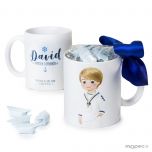 Taza cerámica Comunión marinero mano en bolsillo 7 caramelos