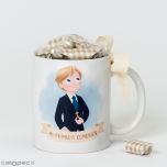 Taza Comunión niño pantalón corto 7caramelos en caja regalo disponible en varios idiomas