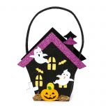 Cesto fieltro casita Halloween tejado lamé rosa 19x14x6x5 cm