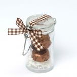 Tarro cristal cinta vichy marrón 3 bombones Ø4,5x8,3cm min 6