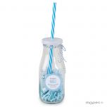 Botellita cristal caña azul y viruta azul 12 caramelos,min.8