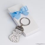 Llavero metálico Ángel sentado en caja blanca adornado azul