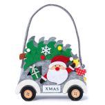Cesto fieltro gris Papa Noel en coche 20cm.