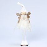 Angelita vestido blanco y alas doradas base madera 28 cm.