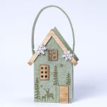 Cesto fieltro casa verde detalles madera 23cm.