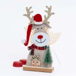 Reno fieltro base de madera árbol, regalo y 2 bombones